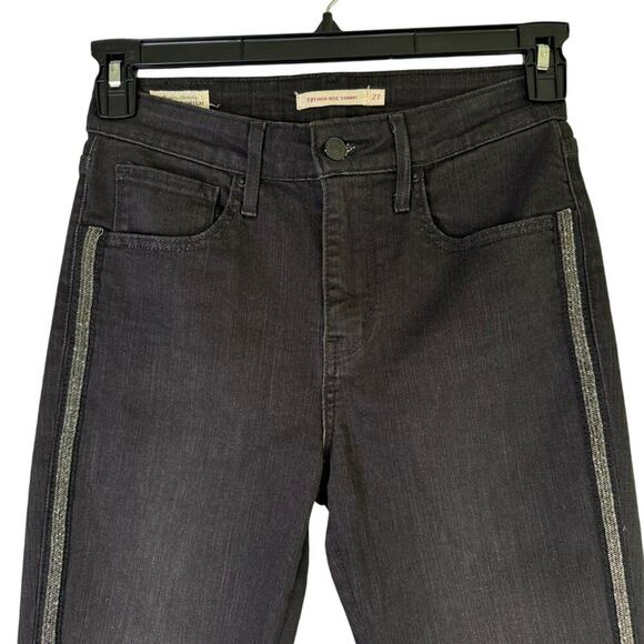 Levi's 721 High Rise Skinny Jeans Side Pinstripes Black Silver Size 27 x 30 - Picture 4 of 16